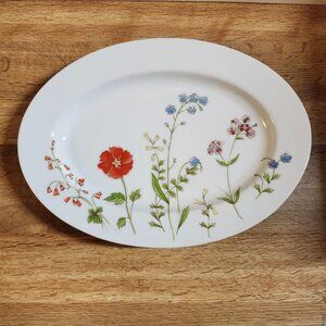 Jardin Celeste Wildflowers 12" Oval Platter Fine China Orange Green Floral